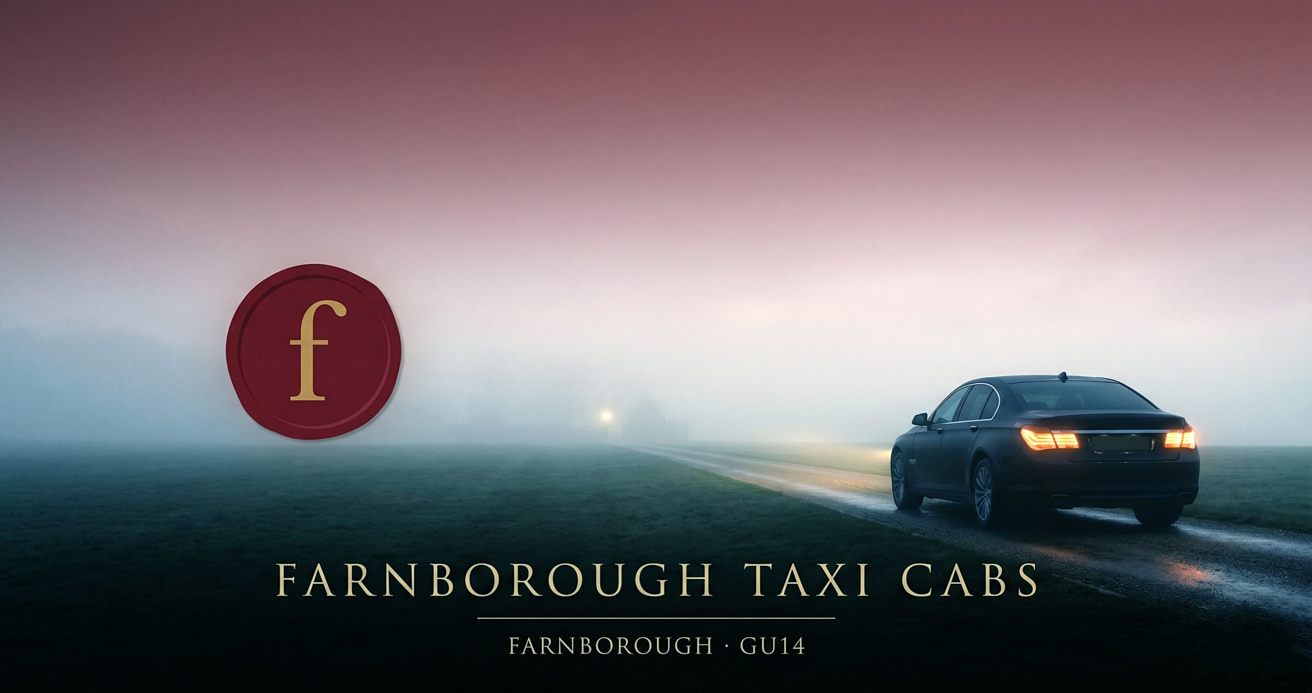 Farnborough Taxi Cabs and Chauffeurs — the locked default brand seal, Concept 04 The Farnborough Standard.