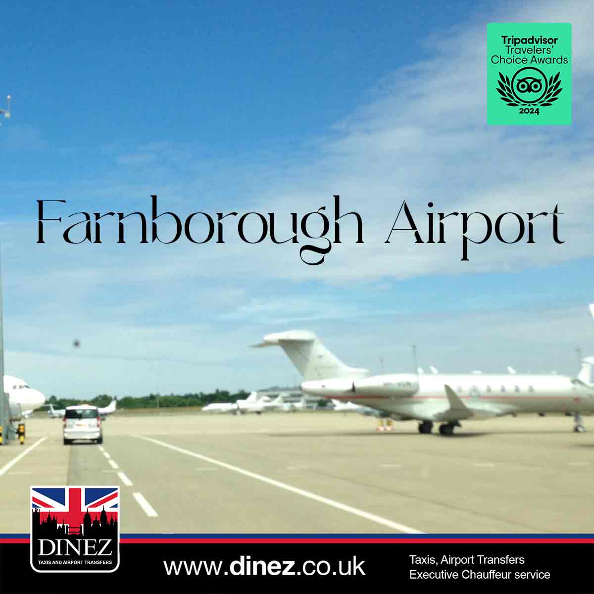 A Mercedes-Benz V-Class for Farnborough Taxi Cabs private jet (FBO) transfer at Farnborough Airport (EGLF), showing a